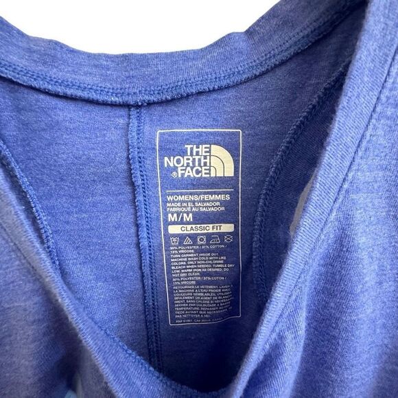 The North Face Blue Spellout Classic Fit Racerback Tank Top Activewear Medium - Picture 3 of 4